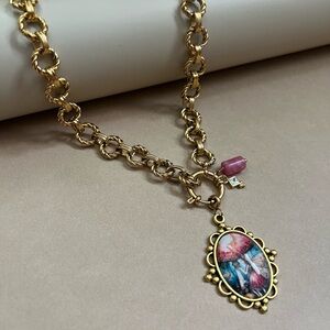 Fairycore Fairy Pendant Statement Necklace: Resin Pendant, Gold Stainless Steel